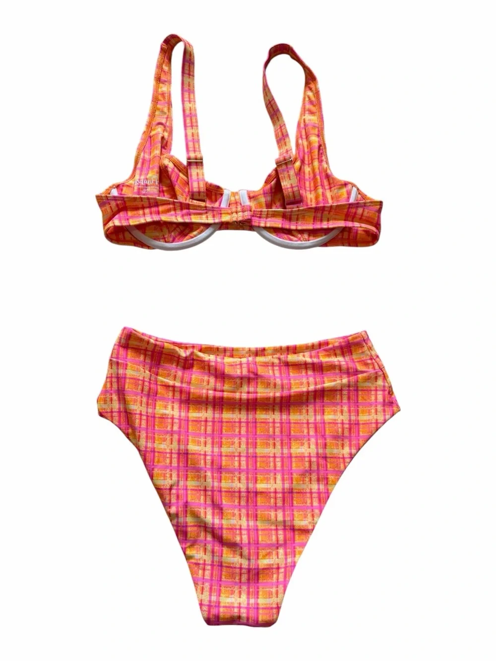 Kulani Kinis Pink & Orange Plaid One-Piece Style Swim Set with High Waist